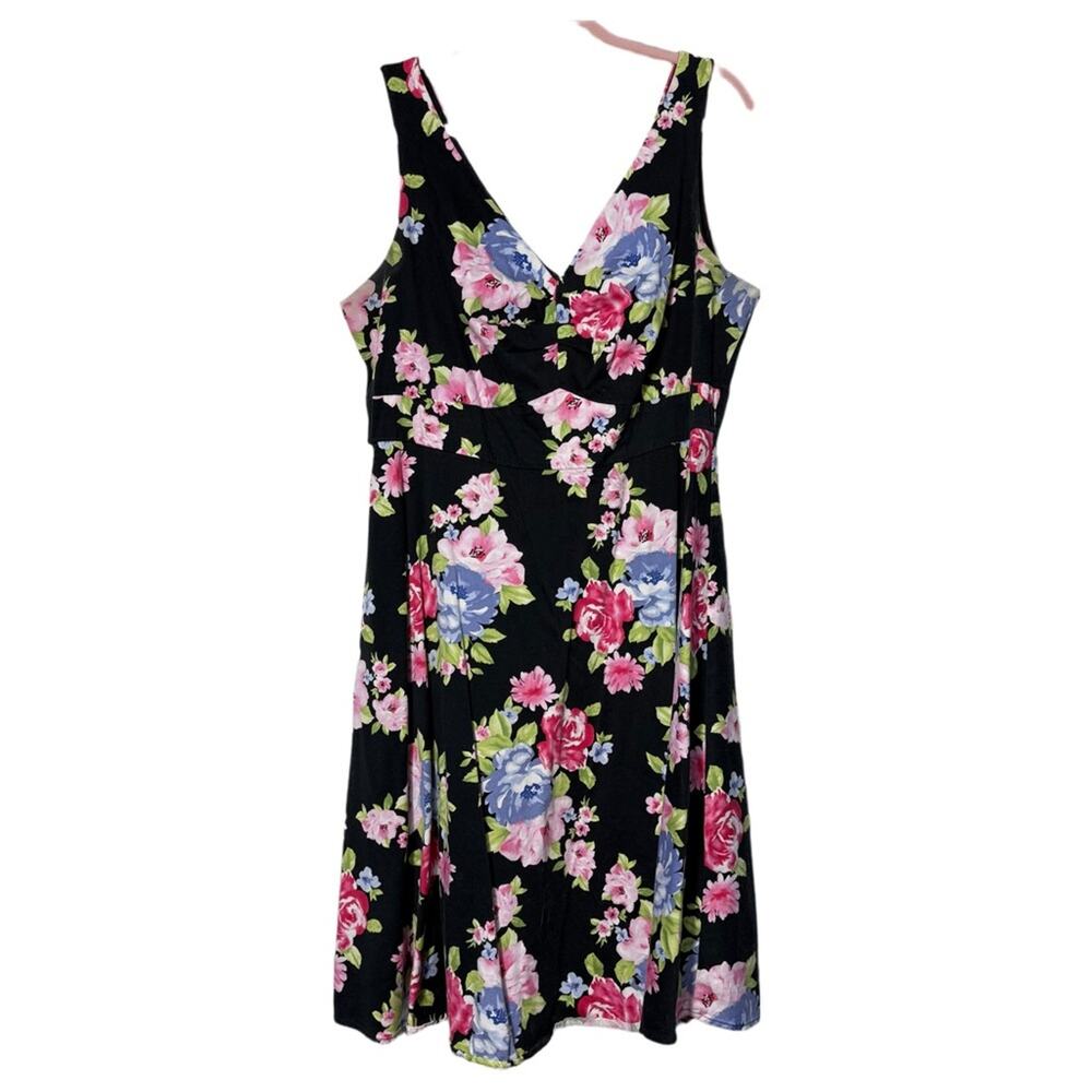 Torrid Floral‎ Midi Zip Up Dress Black Pink Blue Size 16 10250019